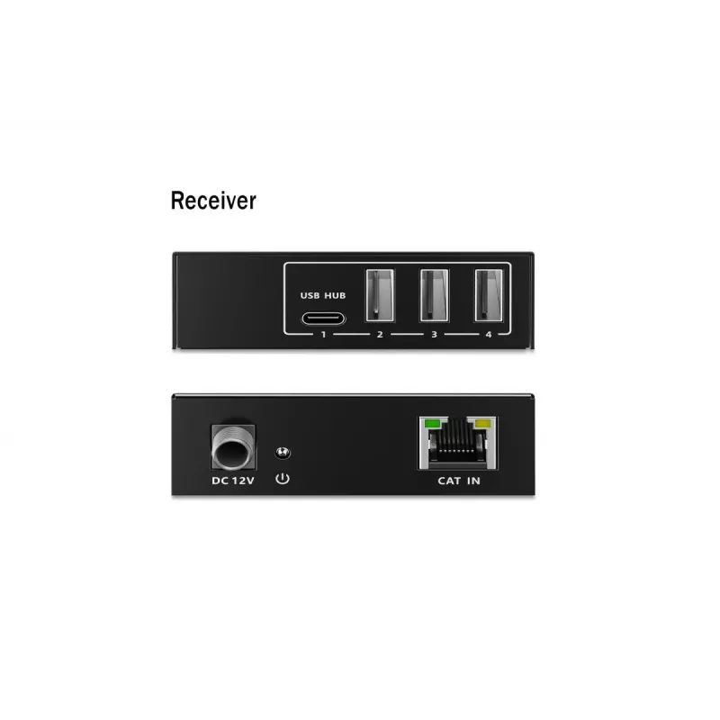 USB 3.2 Gen1 CAT prailgintuvas DIGITUS DA-73121 — 5 Gbps, 4 prievadai (3× USB-A, 1× USB-C), 100 m, maitinimas nuolatinės srovės