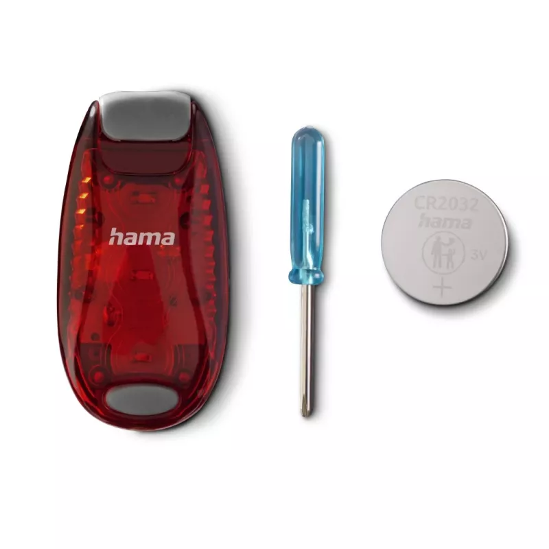 Hama LED įspėjamoji šviesa su spaustuku, 2 vnt., 3 šviesos režimai, IP44, CR2032 baterija, juoda/raudona