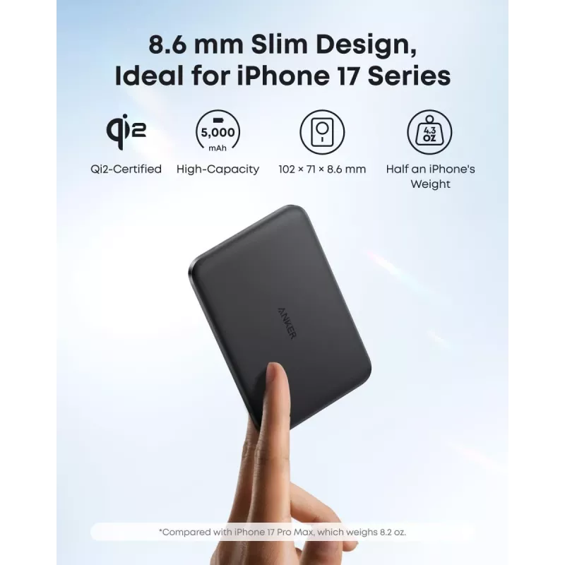 ANKER Nano MagGo A1665H11 belaidis magnetinis powerbank 5000 mAh 15 W juodas