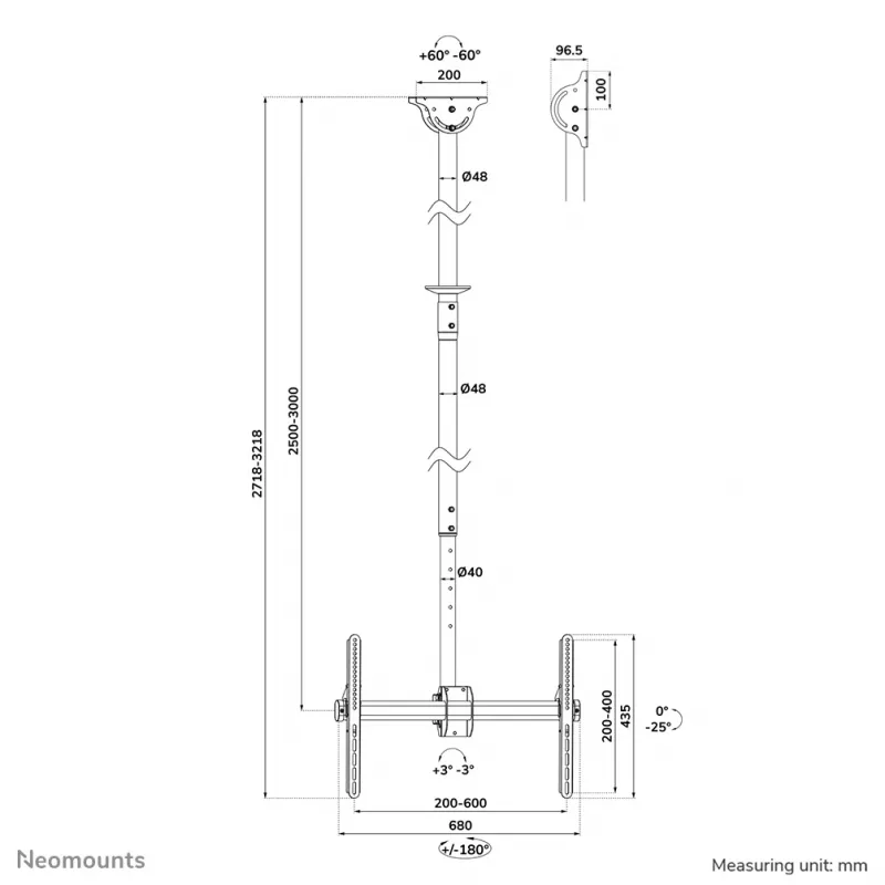 Lubinis laikiklis Neomounts CL35-440BL16XL maks. 50 kg 37-70 colių