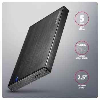 Išorinis diskų dėklas Axagon EE25-XA6C aliuminis USB-C 5Gbps – SATA 6G 2.5 colio SSD/HDD