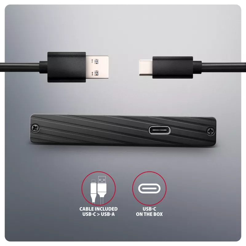 Išorinis diskų dėklas Axagon EE25-XA6C aliuminis USB-C 5Gbps – SATA 6G 2.5 colio SSD/HDD