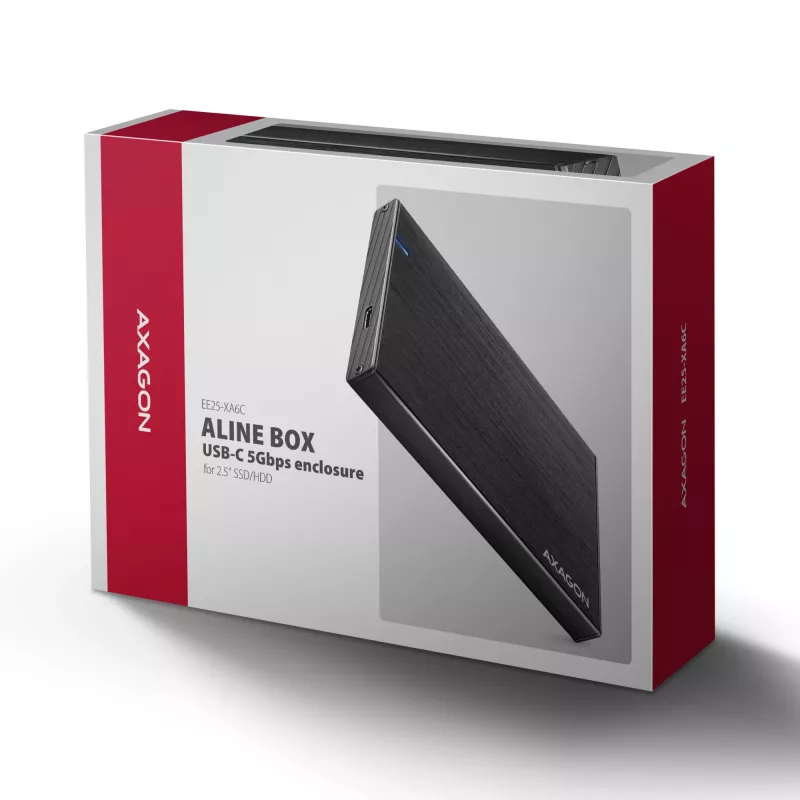 Išorinis diskų dėklas Axagon EE25-XA6C aliuminis USB-C 5Gbps – SATA 6G 2.5 colio SSD/HDD