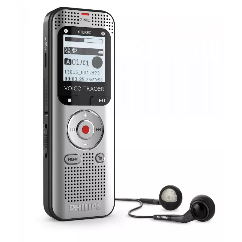 Diktofonas Philips Voice Tracer DVT2015, vidinė atmintis 8 GB, „Flash“ kortelės lizdas, sidabrinis, 2370 h įrašymo laikas