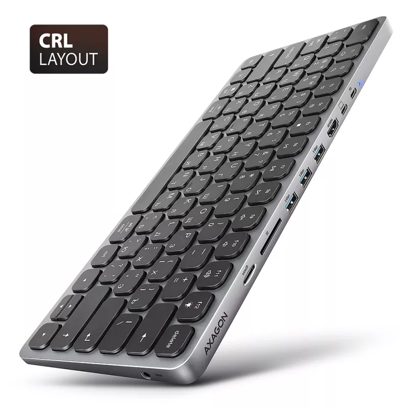 AXAGON HMC-KB-CRL, USB 5Gbps centrinė stotelė su klaviatūra, HDMI 4K/60Hz, 3x USB-A, SD/mSD, garsas, PD100, kirilicos išdėstymas