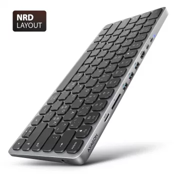 AXAGON HMC-KB-NRD USB 5Gbps centras su klaviatūra, HDMI 4K/60Hz, 3x USB-A, SD/mSD, garsu, PD100, Šiaurės išdėstymas