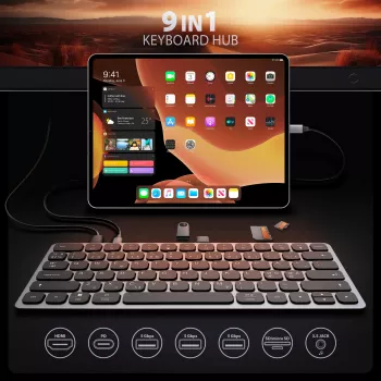 AXAGON HMC-KB-NRD USB 5Gbps centras su klaviatūra, HDMI 4K/60Hz, 3x USB-A, SD/mSD, garsu, PD100, Šiaurės išdėstymas