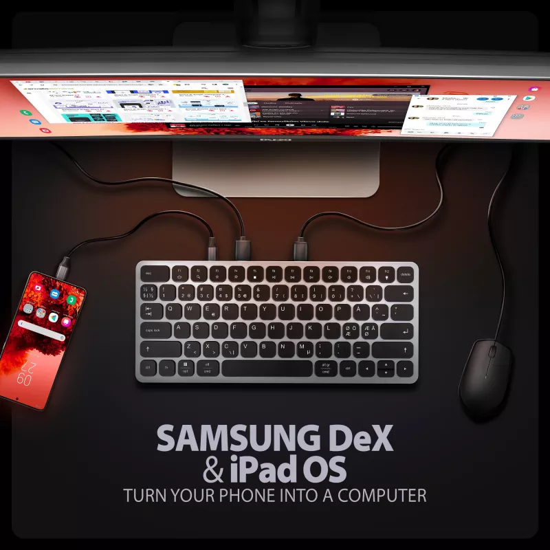 AXAGON HMC-KB-NRD USB 5Gbps centras su klaviatūra, HDMI 4K/60Hz, 3x USB-A, SD/mSD, garsu, PD100, Šiaurės išdėstymas