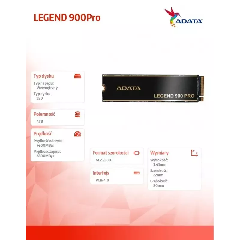 ADATA LEGEND 900Pro 4TB M.2 PCIe 4x4 NVMe SSD
