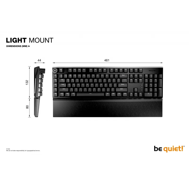 Mechaninė žaidimų klaviatūra be quiet! Light Mount Silent Tactile USB QWERTY JAV anglų, RGB, pilno dydžio, USB-A į USB-C laidas