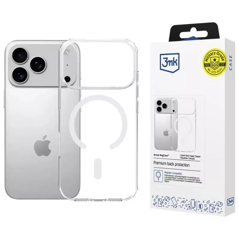 Apsauginis dėklas 3MK Armor MagCase, skirtas Apple iPhone 17 Pro, magnetinis tvirtinimas, permatomas/dūminis