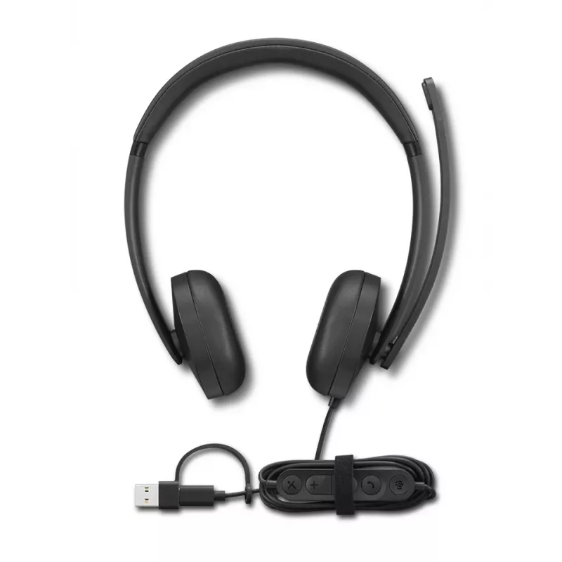 Lenovo VoIP Headset 5000 laidinis ausinių rinkinys su USB-C ir USB-A adapteriu, juoda