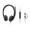 Lenovo VoIP Headset 5000 laidinis ausinių rinkinys su USB-C ir USB-A adapteriu, juoda
