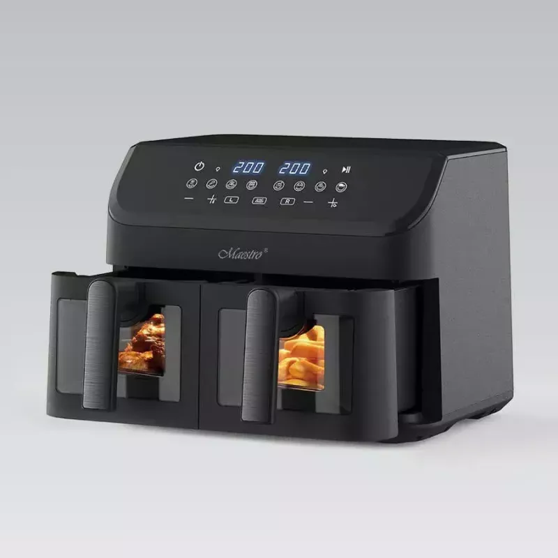 Karšto oro gruzdintuvė Maestro MR-758, dviejų krepšių 2×4,5 L talpa, 1400–1800 W, 80–200 °C, 8 programų, 30 min laikmatis