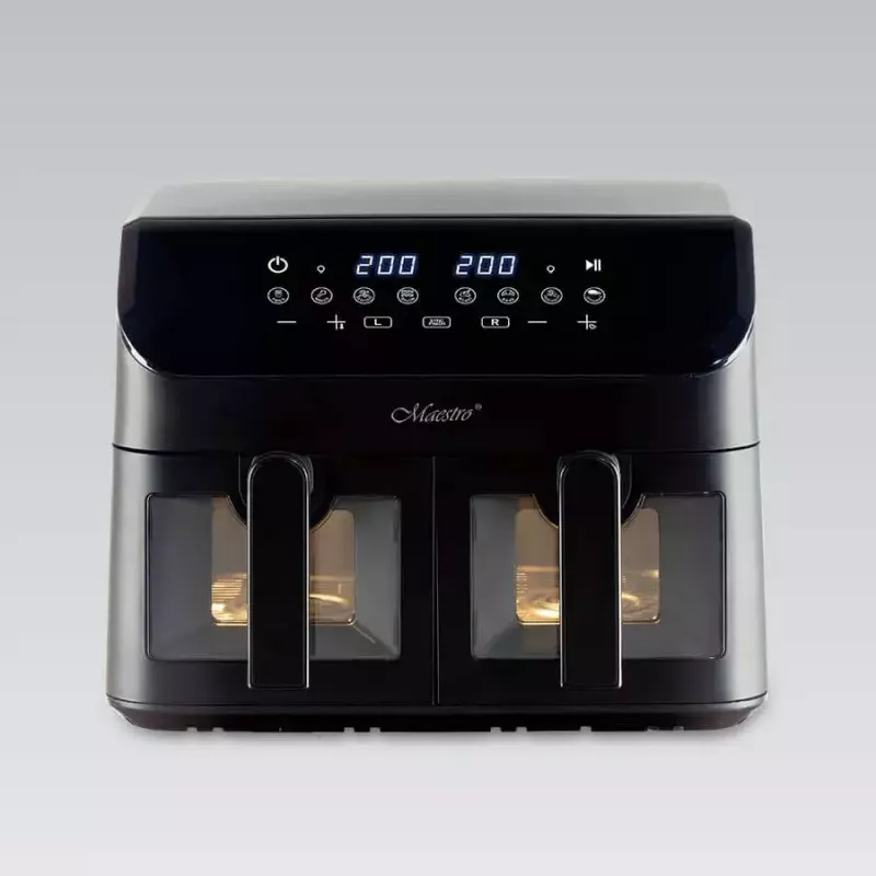 Karšto oro gruzdintuvė Maestro MR-758, dviejų krepšių 2×4,5 L talpa, 1400–1800 W, 80–200 °C, 8 programų, 30 min laikmatis