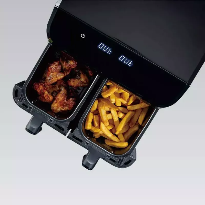 Karšto oro gruzdintuvė Maestro MR-758, dviejų krepšių 2×4,5 L talpa, 1400–1800 W, 80–200 °C, 8 programų, 30 min laikmatis