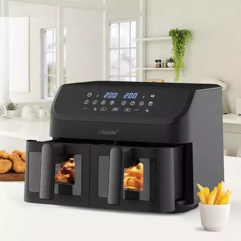 Karšto oro gruzdintuvė Maestro MR-758, dviejų krepšių 2×4,5 L talpa, 1400–1800 W, 80–200 °C, 8 programų, 30 min laikmatis