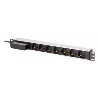 DIGITUS PDU - 1U aliumininis stovo skydelis 7x saugos lizdai 16A 4000W 250VAC 50/60Hz 1x grandinės pertraukiklis