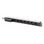 DIGITUS DN-95439 19 colių 1U aliumininis PDU montavimui į spintą, 7x Schuko lizdai, saugiklis, 16 A, 4000 W, 230 V, 50/60 Hz, 1,8 m kabelis