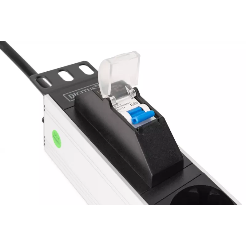 DIGITUS DN-95439 19 colių 1U aliumininis PDU montavimui į spintą, 7x Schuko lizdai, saugiklis, 16 A, 4000 W, 230 V, 50/60 Hz, 1,8 m kabelis
