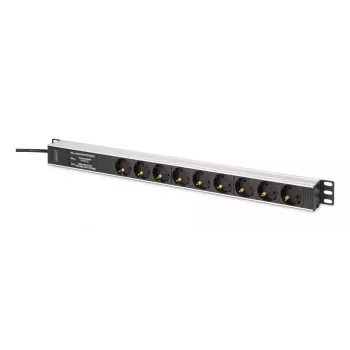 DIGITUS DN-95438 PDU su dažnių filtru ir apsauga nuo viršįtampių 1U 9x kištukinis lizdas 16A 3600W 230V 2m