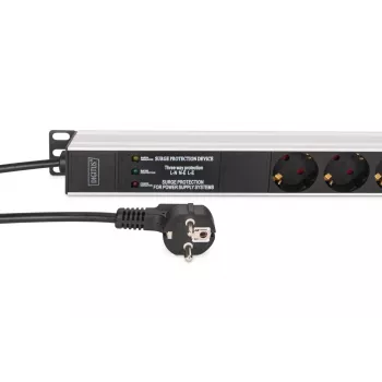 DIGITUS DN-95438 PDU su dažnių filtru ir apsauga nuo viršįtampių 1U 9x kištukinis lizdas 16A 3600W 230V 2m