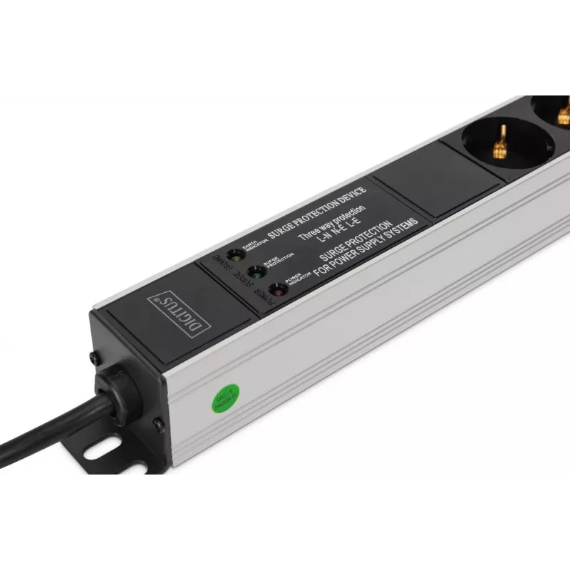 DIGITUS DN-95438 PDU su dažnių filtru ir apsauga nuo viršįtampių 1U 9x kištukinis lizdas 16A 3600W 230V 2m