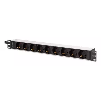 DIGITUS PDU - 1U aliumininis stovo maitinimo skirstytuvas 8x apsaugoti lizdai 1x lizdas 16A 230VAC 50/60Hz IEC C20 kištukas