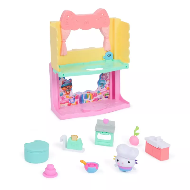 Žaislinė figūrėlė Gabby's Dollhouse Cakey's Sprinkle Cake-tastic Virtuvė, 10 dalių, įvairiaspalvė