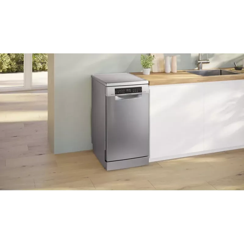 Laisvai pastatoma indaplovė Bosch Serie 6 SPS6EMI21E — siaura 45 cm, 10 komplektų, 8 programos, energijos klasė B