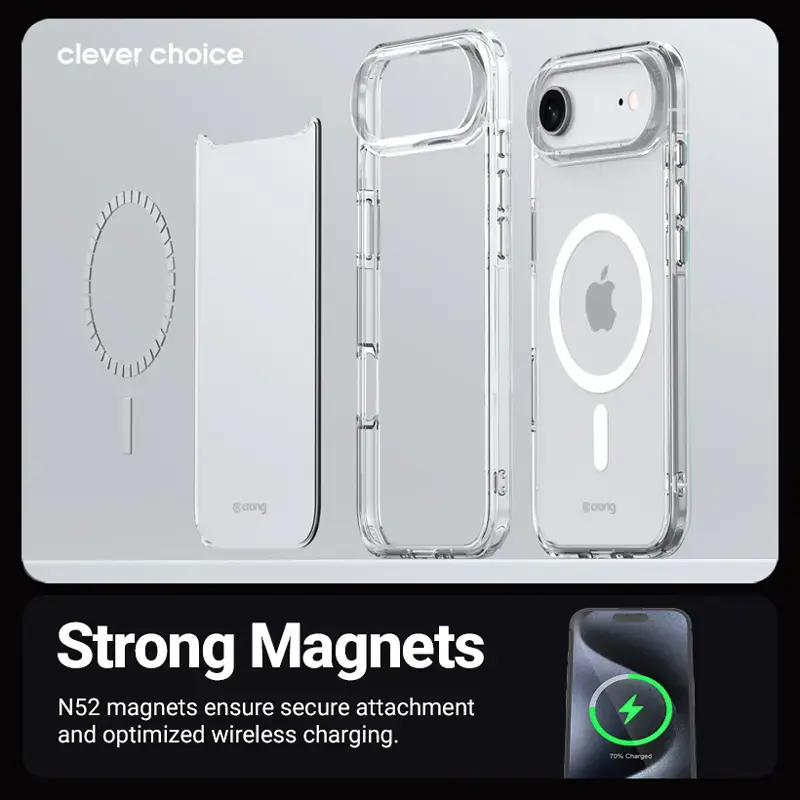 Crong Clear MAG Cover Case su MagSafe, skaidrus, iPhone 17 Pro, CRGCLRMIP1763PTRS