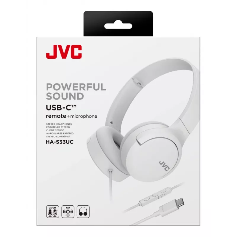Ausinės JVC HA-S33UC laidinės, USB Type-C, baltos
