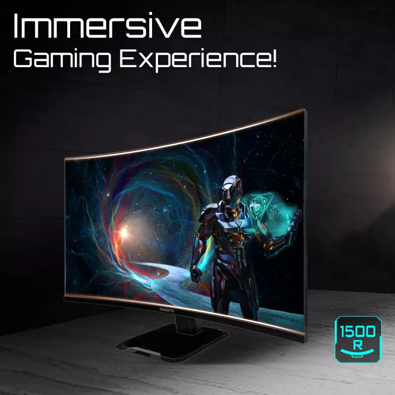 GIGABYTE GS32QCA 31,5 colų QHD lenktas žaidimų monitorius - 2560 x 1440, 180Hz, 1ms, 250 cd/m², FreeSync, HDR Ready, HDMI 2.0, DisplayPort 1.4