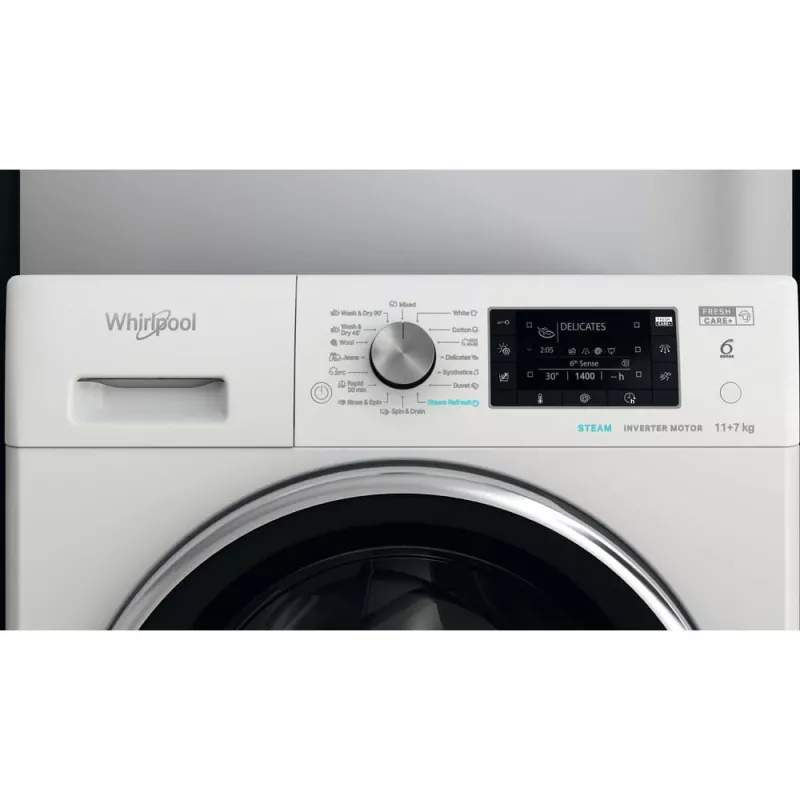 Skalbimo džiovinimo mašina Whirlpool FFWDD1176258B 7 kg, 1600 aps/min, SteamCare, inverterinis variklis, FreshCare+, 595×850×605 mm, balta