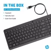 HP 150 laidinė klaviatūra, viso dydžio (100%), laidinė, USB, chiclet, QWERTY, juoda
