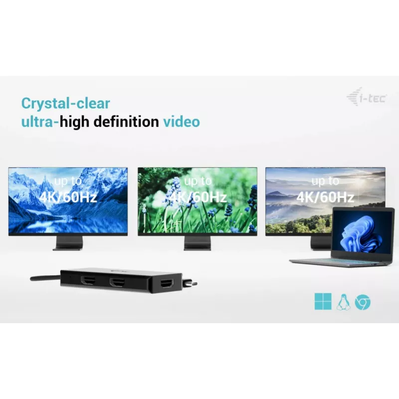 i-tec USB-C trigubas 4K HDMI vaizdo adapteris, Power Delivery 100W