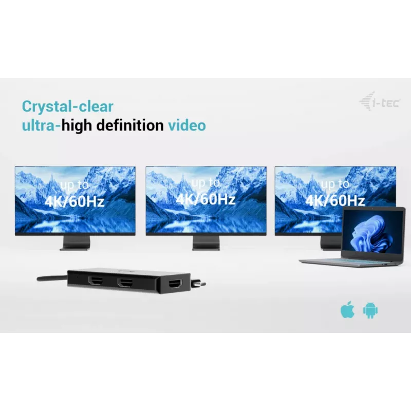 i-tec USB-C trigubas 4K HDMI vaizdo adapteris, Power Delivery 100W