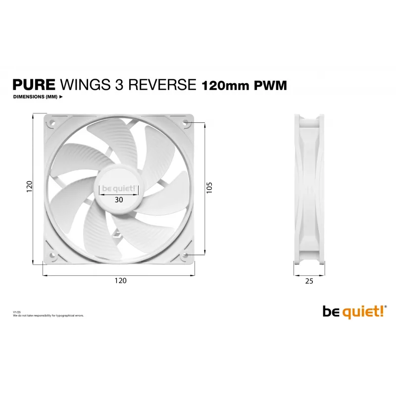 be quiet! Pure Wings 3 120mm PWM Reverse White Triple-Pack – 3 vnt. 12 cm kompiuterio korpuso ventiliatoriai