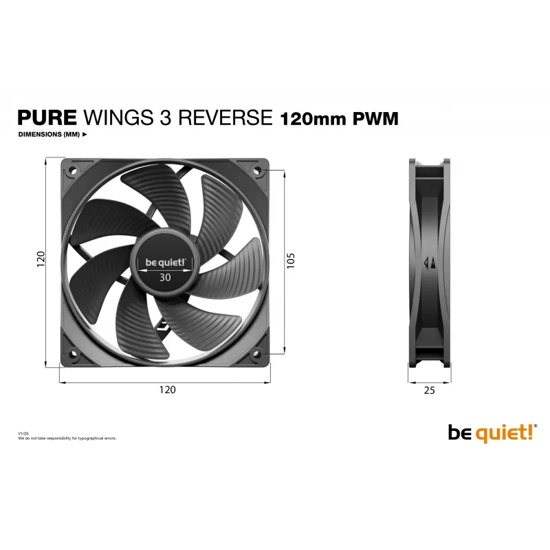 be quiet! Pure Wings 3 120mm PWM Reverse Triple-Pack – 3 vnt. korpuso ventiliatorių rinkinys, 12 cm, juodas