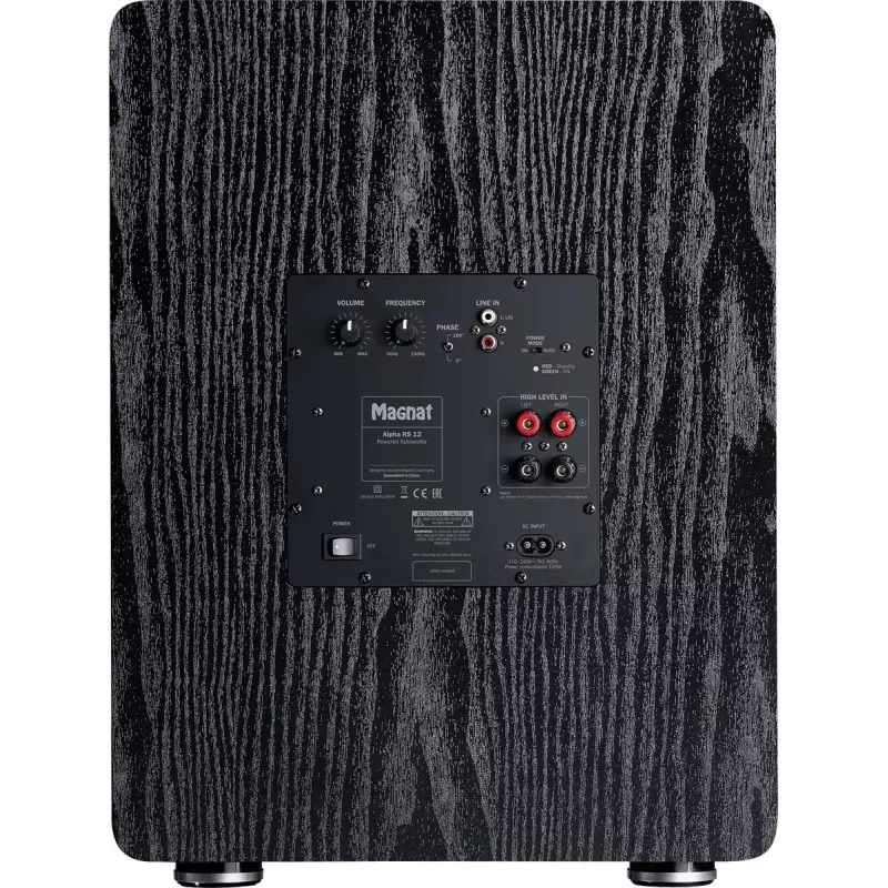 Aktyvus žemųjų dažnių garsiakalbis Magnat Alpha RS12 – 12 col. garsiakalbis, 120 W RMS, 20–200 Hz, D klasė, juoda