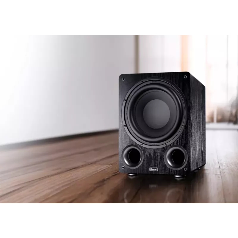 Aktyvus žemųjų dažnių garsiakalbis Magnat Alpha RS12 – 12 col. garsiakalbis, 120 W RMS, 20–200 Hz, D klasė, juoda