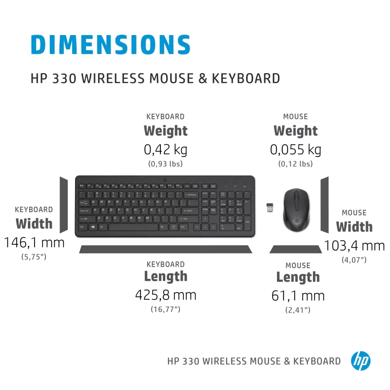 HP 330 belaidė klaviatūra ir pelė, pilno dydžio (100%), RF belaidis, QWERTY, juoda, pelė įtraukta
