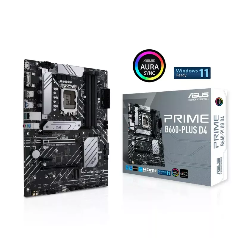 Pagrindinė plokštė ASUS PRIME B660-PLUS D4 — Intel B660, LGA 1700, ATX, DDR4, 4× DIMM, 128 GB, 3× M.2, 2.5 Gb LAN