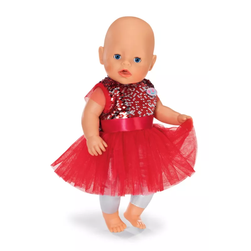 Suknelė lėlei ZAPF BABY born Kalėdinė suknelė 43 cm lėlėms, tekstilė, įvairiaspalvė, sulankstoma, amžius 3–12