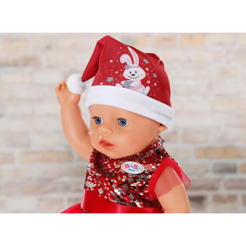 Suknelė lėlei ZAPF BABY born Kalėdinė suknelė 43 cm lėlėms, tekstilė, įvairiaspalvė, sulankstoma, amžius 3–12