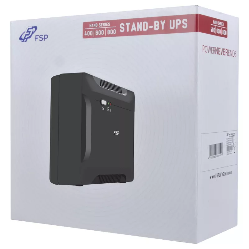 FSP Nano 600 nepertraukiamo maitinimo šaltinis (UPS) Atsarginis (Offline) 0.6 kVA 360 W 2 AC lizdai