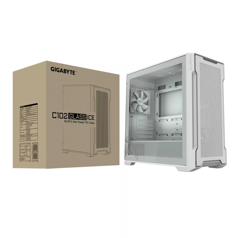 PC korpusas GIGABYTE C102 GLASS Midi Tower Baltas