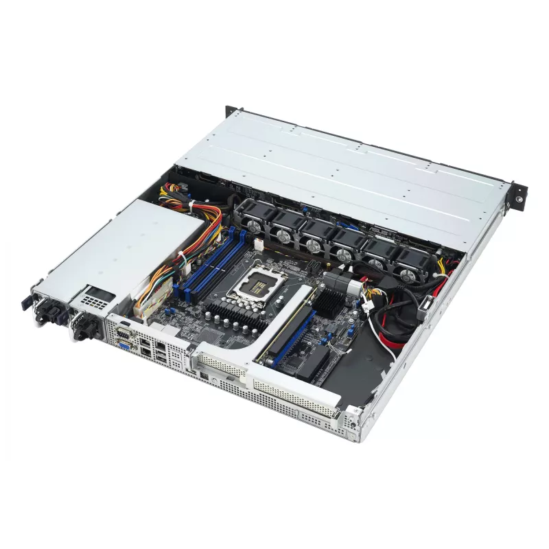 Stovo serveris ASUS RS300-E12-RS4, 1U, Intel C262, LGA1700, Xeon E-2400, 4x karštai keičiami 3,5 colio lizdai, 450W PSU, DDR5 UDIMM iki 128GB
