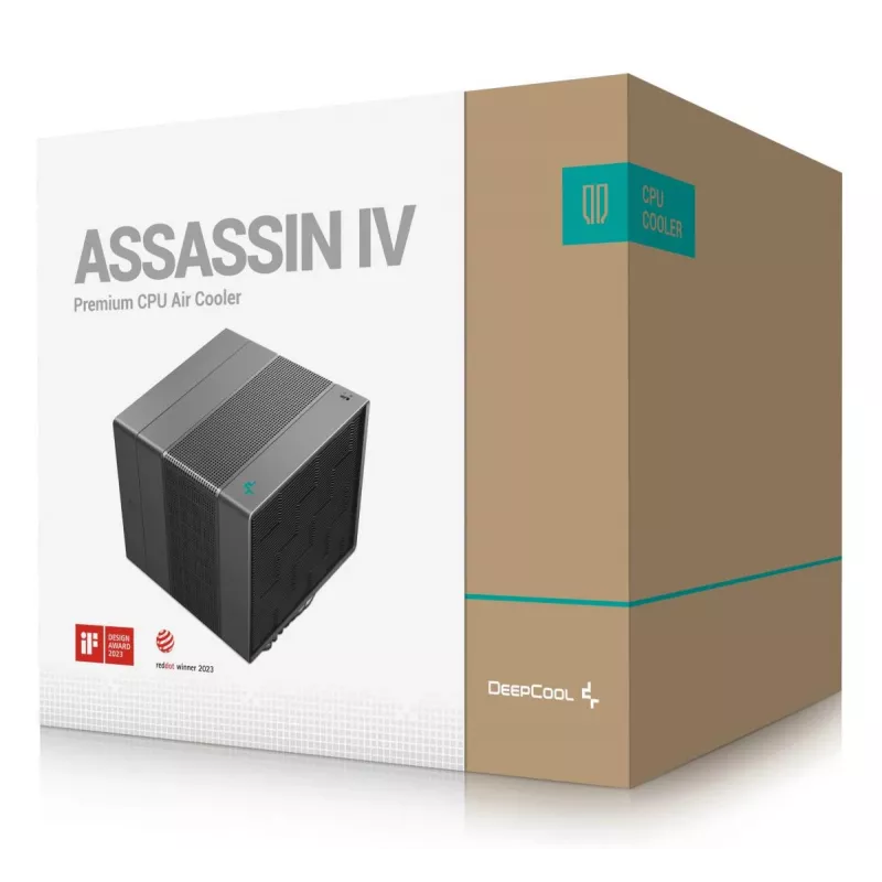 Oro aušintuvas DeepCool ASSASSIN IV 14 cm juodas — 2.44 mmH2O maks. oro slėgis, 14 cm FDB ventiliatorius, 1700 RPM, 79.1 cfm, 7 šilumos vamzdelių