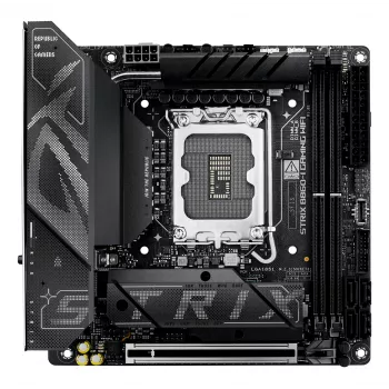 Motininė plokštė ASUS ROG STRIX B860-I GAMING WIFI — Intel B860, LGA 1851, mini ITX, 2× DDR5 DIMM (iki 128 GB), Wi‑Fi 7, 2.5Gb LAN